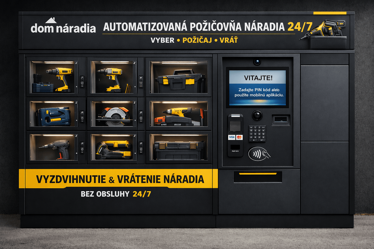 Automatizovaná výdajná skrinka pre požičovne náradia